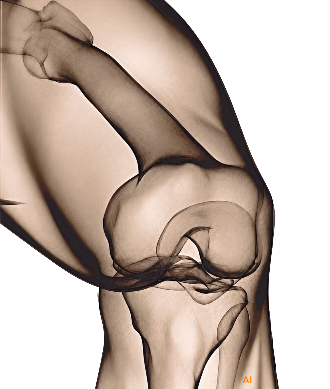 X-ray-style rendering of a knee joint